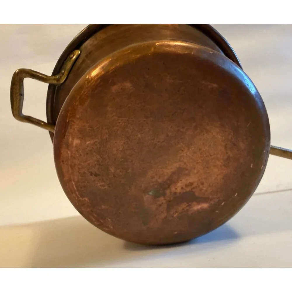 Vintage Italian Hammered Copper Large Polenta Pot Rame Lilium Italy Brass Handle